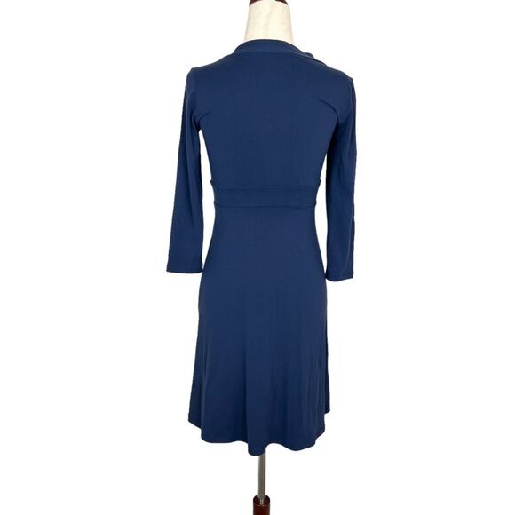 Susana Monaco Navy Fit & Flare Mini Dress XS Deep V Neck Sleeves Stretch Revolve - Picture 2 of 8